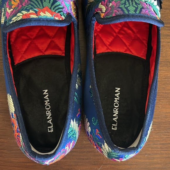 ELANROMAN Men’s Blue Satin Embroidered Loafers with Tassels - Picture 3 of 6